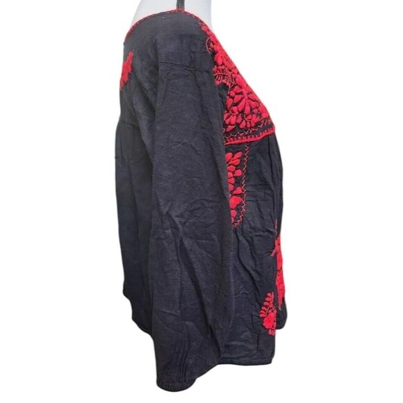 Mexico Embroidered Top Size Medium Black Hippie Boho - Picture 3 of 6